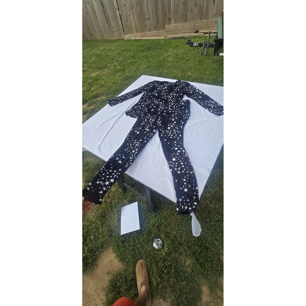 Just Be star-print velour loungewear set Black And White Size 1X